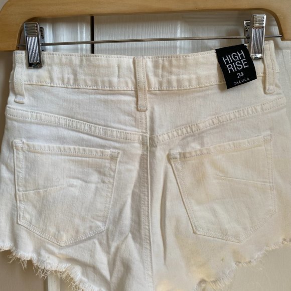 Aritzia High Rise White Frayed Shorts - Picture 2 of 9